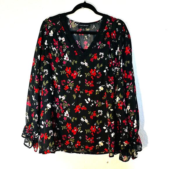 Lane Bryant Tops - Lane Bryant Floral Black Blouse 24